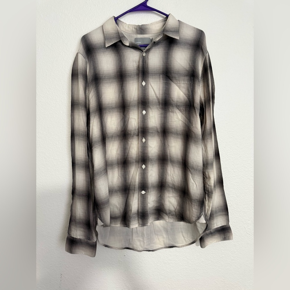 Vince Black and White Plaid Casual Button Down Shirt - Picture 2 of 5
